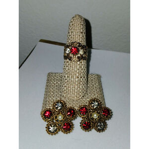 Vintage Adjustable Ring & Button Flower Shape Clip On Gold Intricate Earrings